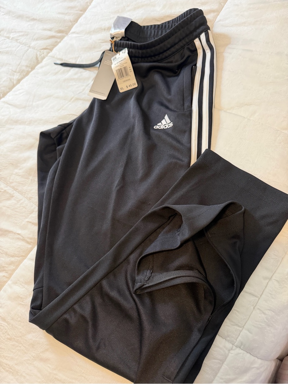 adidas Black Jogger Sweatpants with White Three-Stripes NEW